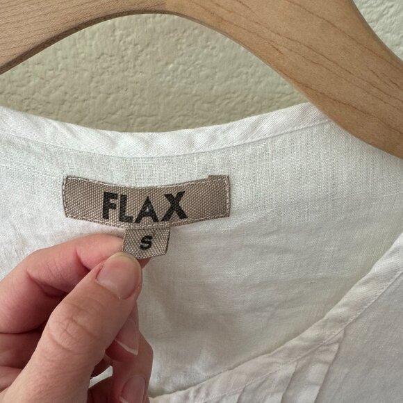 FLAX Lagenlook Linen White Button Down Blouse Size Small - Picture 2 of 6
